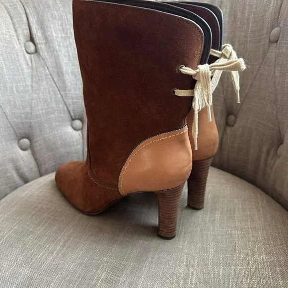 See By Chloe Boots‎ Womens Sz 41 Brown Suede Lara Tie Mid Length Colorblock